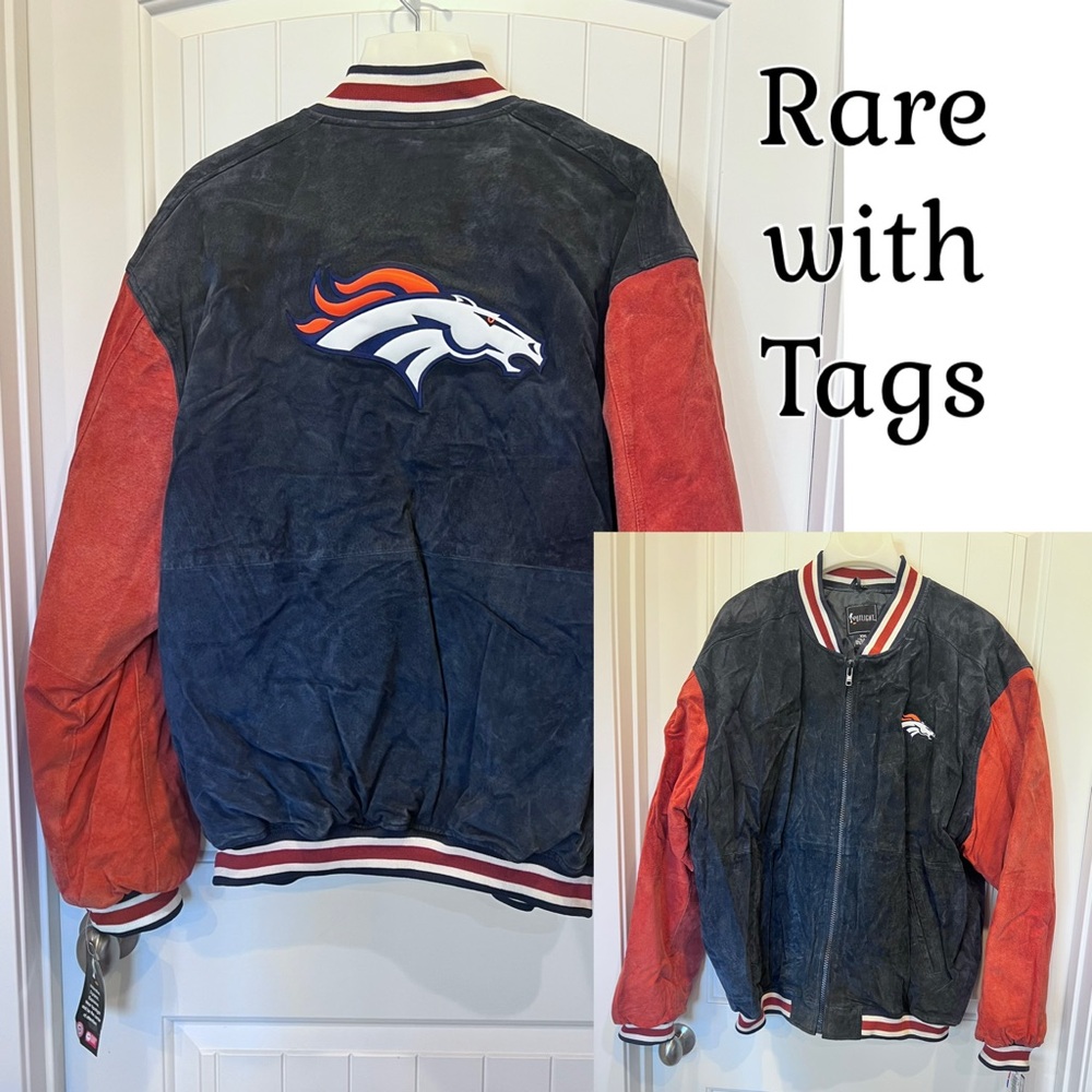 Deadstock NWT Rare Vintage NFL Denver Broncos Leather Bomber Jacket XXL